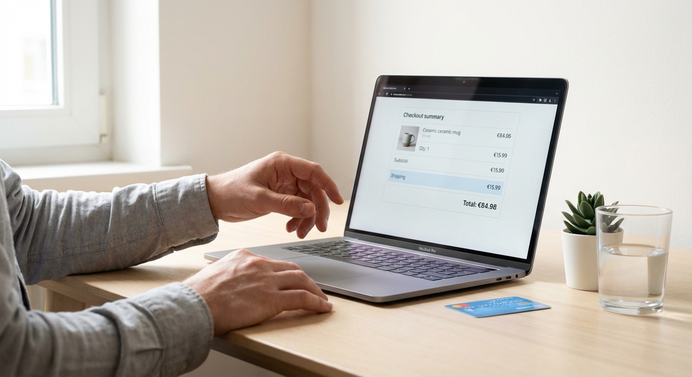 Customer hesitating at checkout after seeing unexpected shipping costs