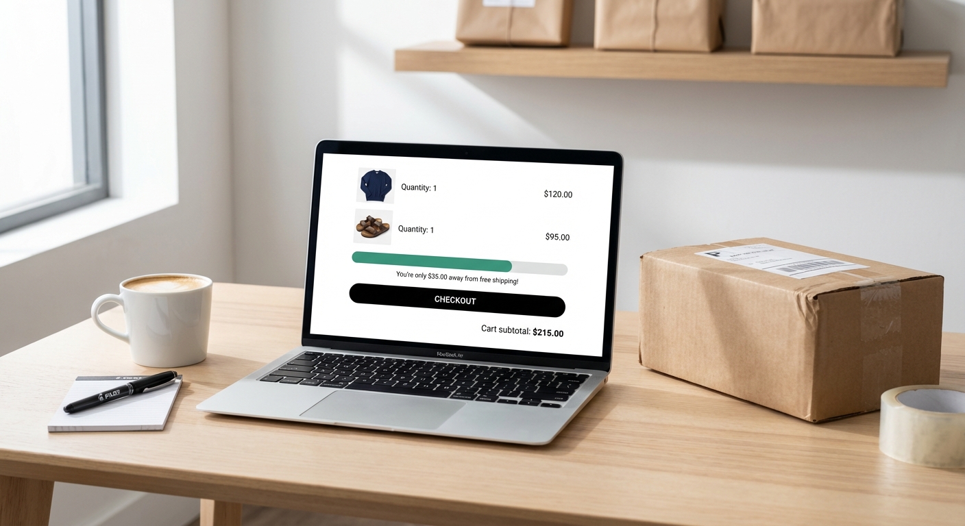 Progress bar showing free shipping threshold with items in cart