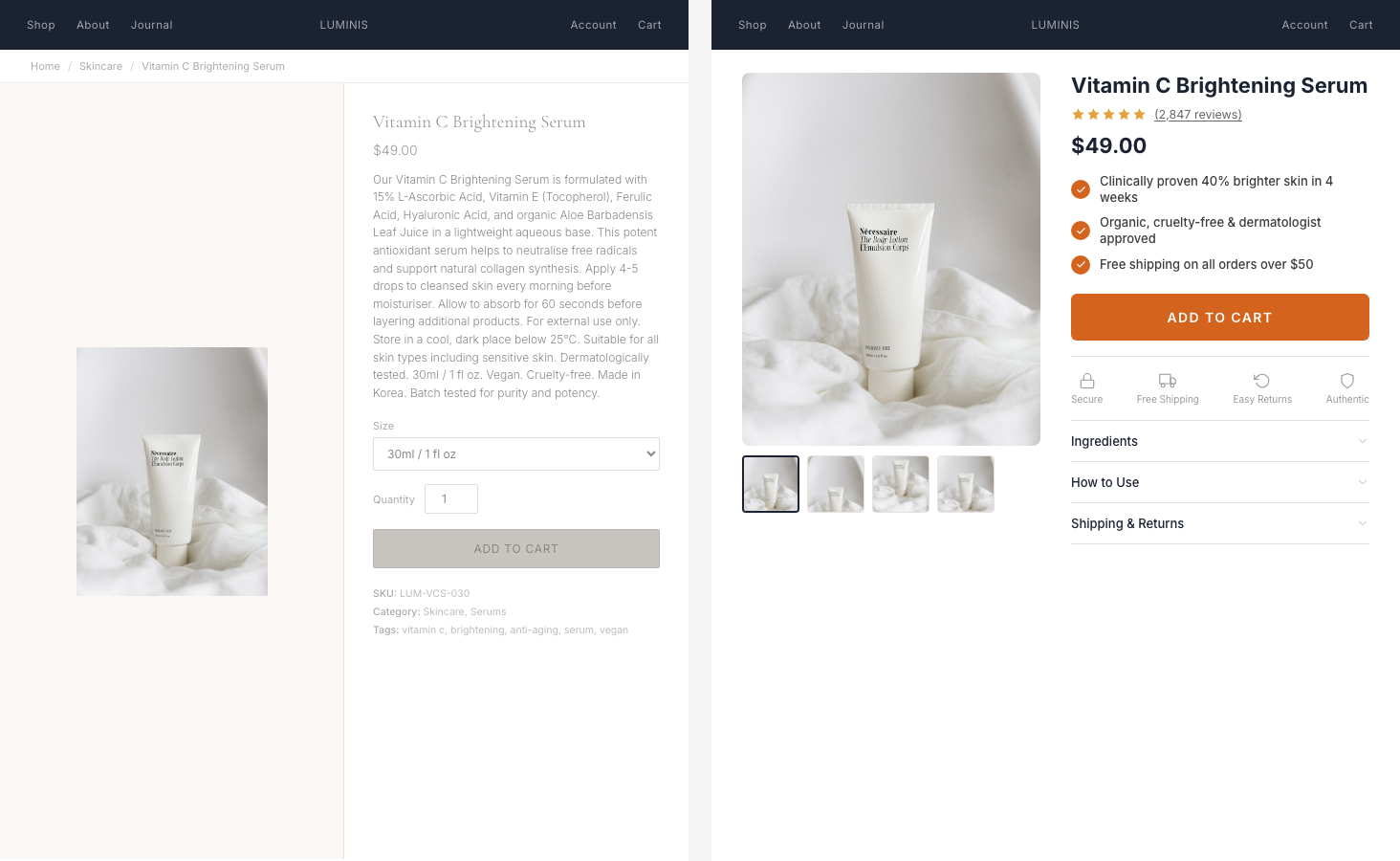 Product Page Redesign - Before and After A/B Test