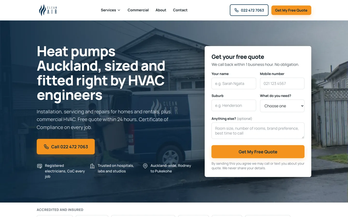 Clean Air Systems website homepage on desktop