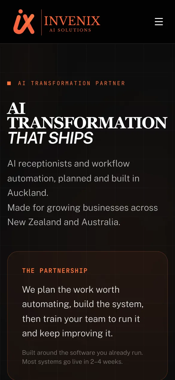 Invenix website homepage on mobile