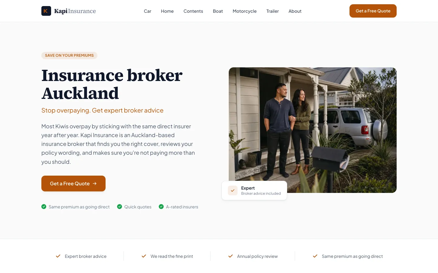 Kapi Insurance website homepage on desktop