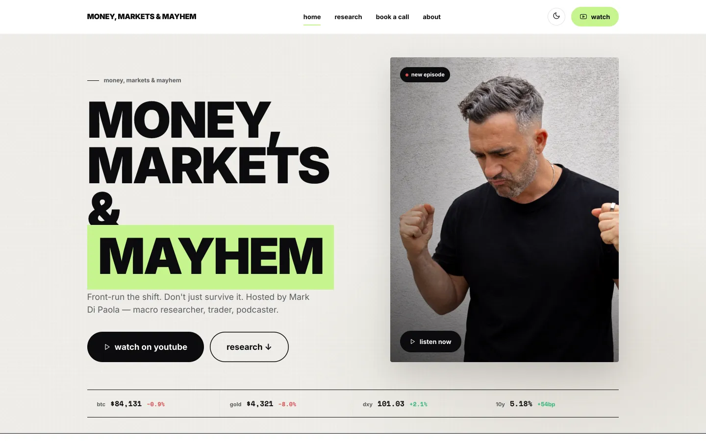 Money Markets Mayhem website homepage on desktop
