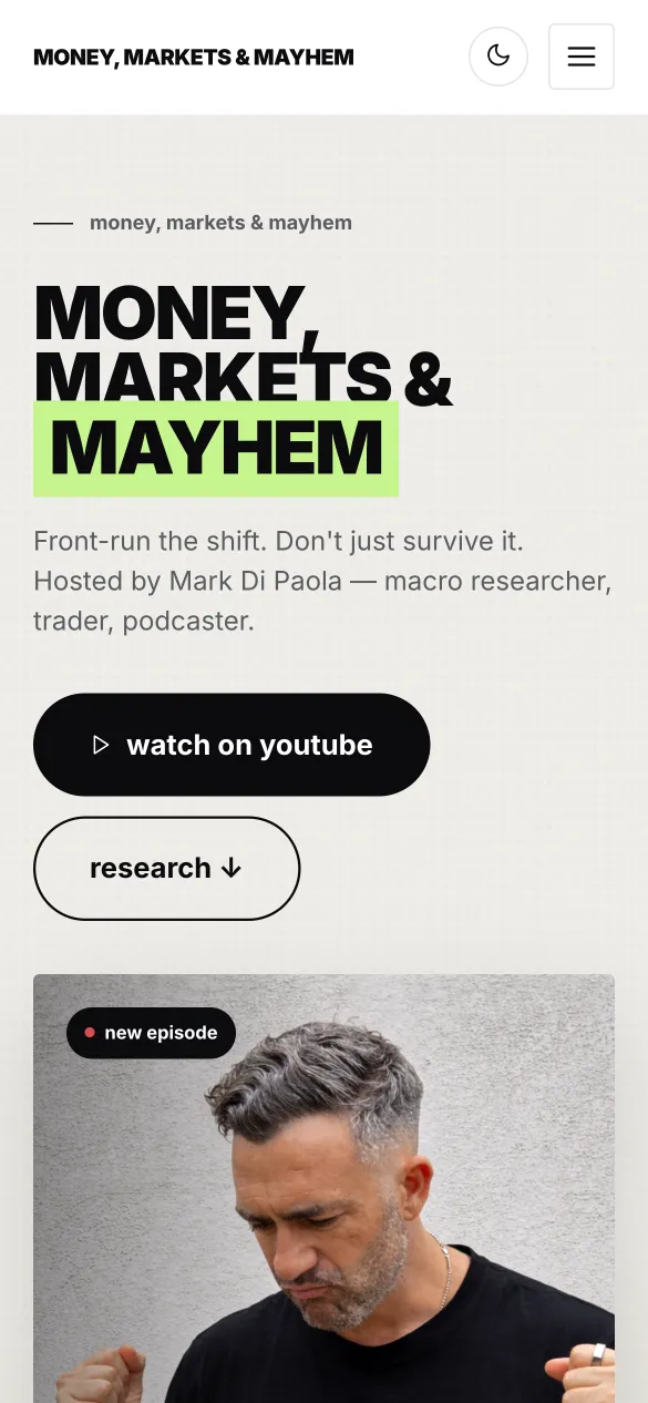 Money Markets Mayhem website homepage on mobile