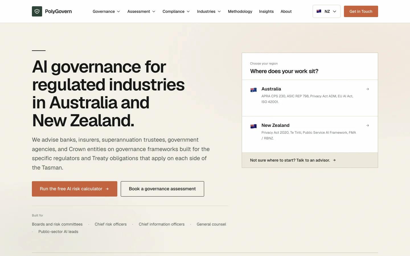 PolyGovern website homepage on desktop