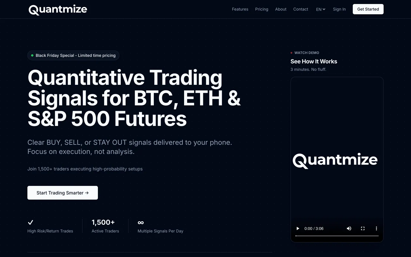 Quantmize website homepage on desktop